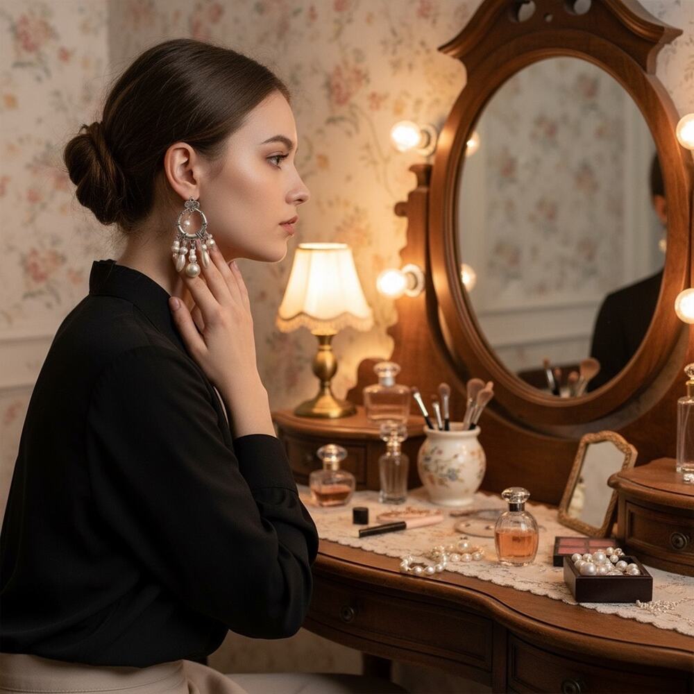 3/$25 - Silver Tone Pearl Chandelier Earrings